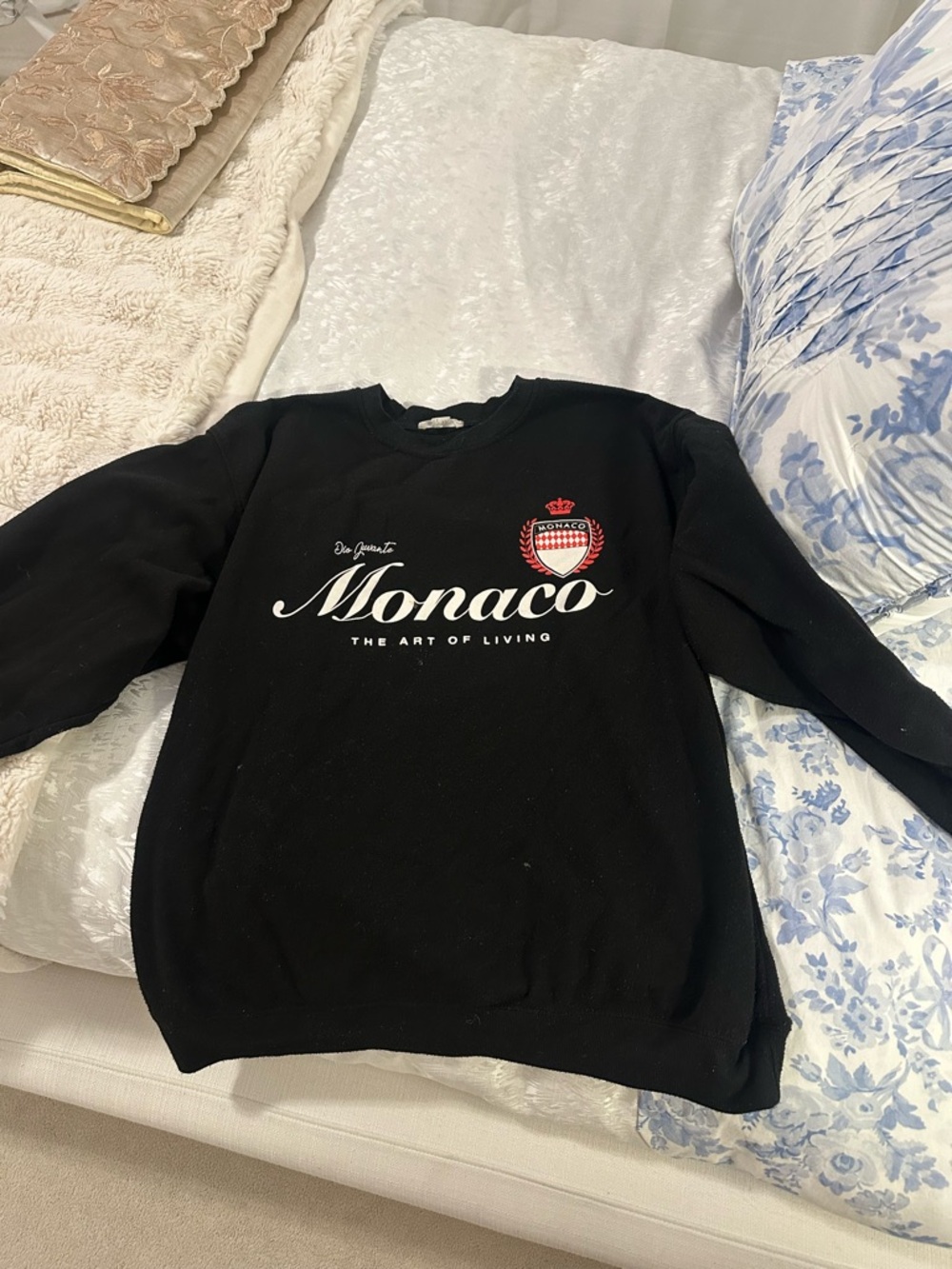 monaco Black Crewneck Sweater with Script Logo and Crest